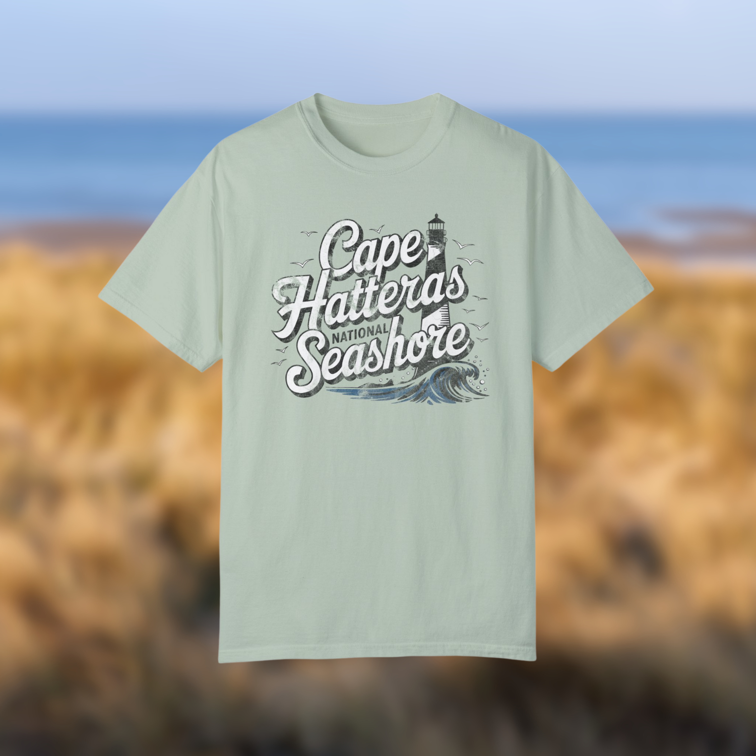 Cape Hatteras National Seashore vintage tee with lighthouse design and coastal colors.