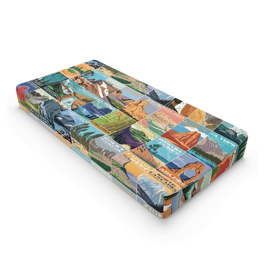 National Park Baby Changing Pad CoverComplete your National Park adventure themed nursery with this baby changing pad cover inspired by vintage National Park posters. The colors are gender neutral and a