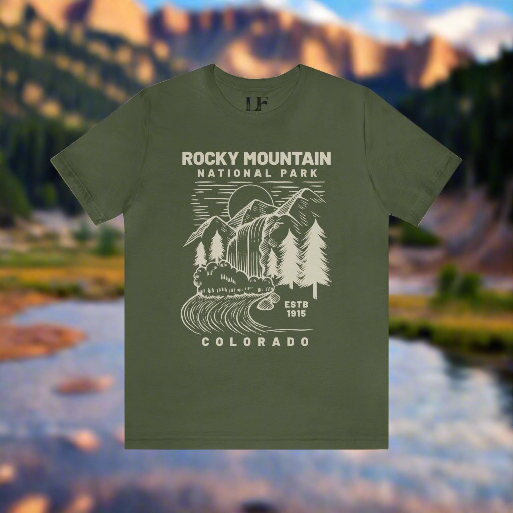 Rocky Mountain National Park ShirtBring the beauty of Rocky Mountain National Park of Colorado into your wardrobe with this simple waterfall and mountain landscape lightweight t-shirt.
Details:
- 100