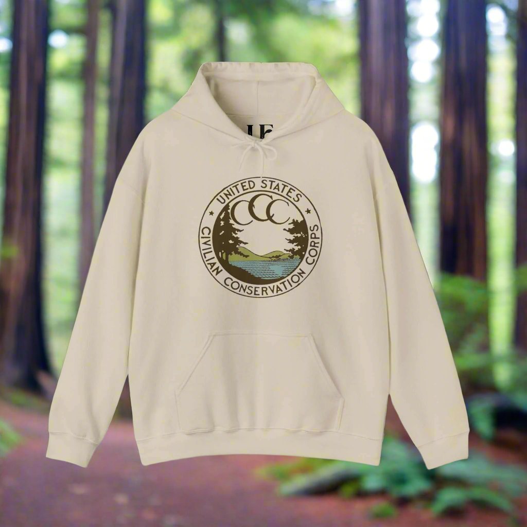 Civilian Conservation Corps CCC Hoodie SweatshirtThis hoodie is a tribute to the Civilian Conservation Corps (CCC), a work relief program that gave millions of young men employment on environmental projects during