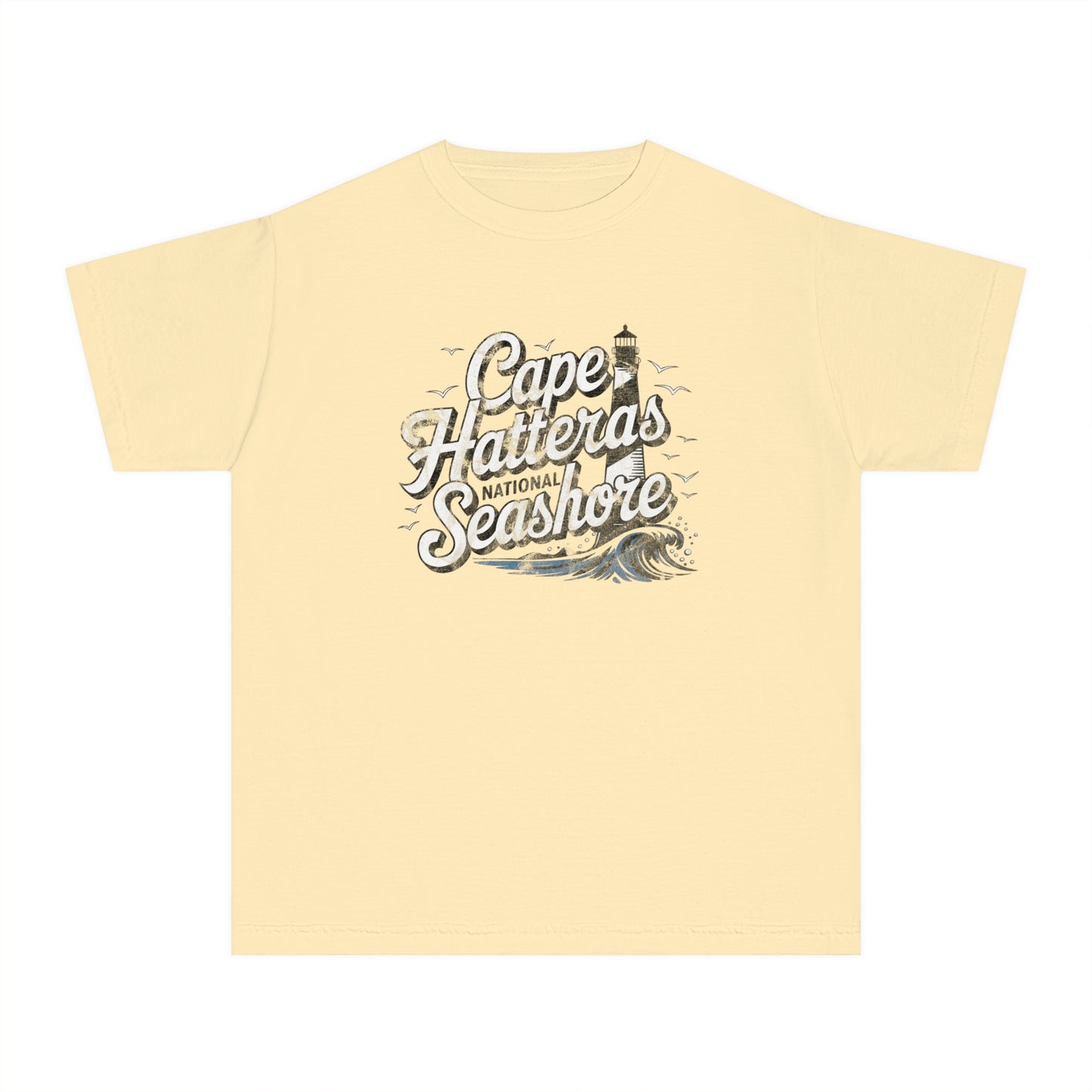 Cape Hatteras National Seashore youth tee featuring lighthouse design in muted coastal colors.