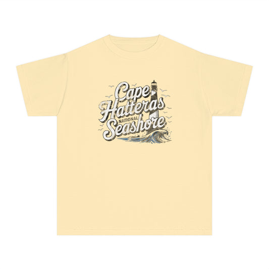 Cape Hatteras National Seashore youth tee featuring lighthouse design in muted coastal colors.