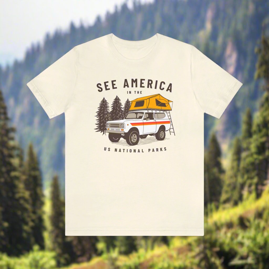 t shirt camper See America in US National Parks International Harvester Scout Camper Shirt S