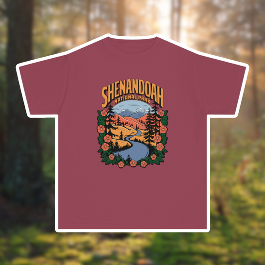Shenandoah National Park shirt featuring vibrant autumn colors and vintage design for youth adventurers.