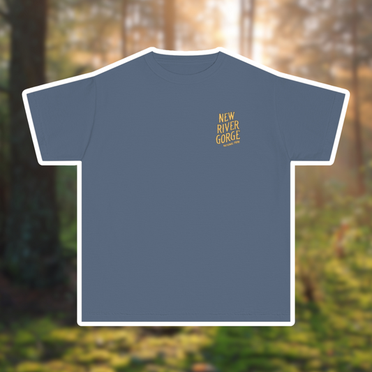 New River Gorge National Park youth tee shirt, showcasing adventure and nature in West Virginia.
