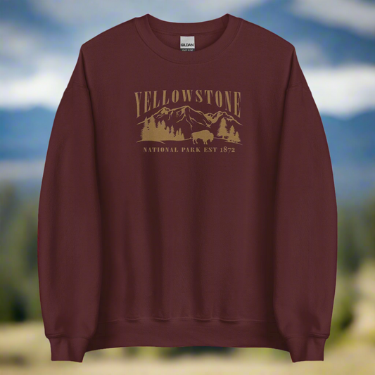Yellowstone National Park Embroidered Crewneck SweatshirtBring the majesty of Yellowstone National Park into your wardrobe with this embroidered boyfriend crewneck sweatshirt inspired by the iconic Rocky Mountains and wild
