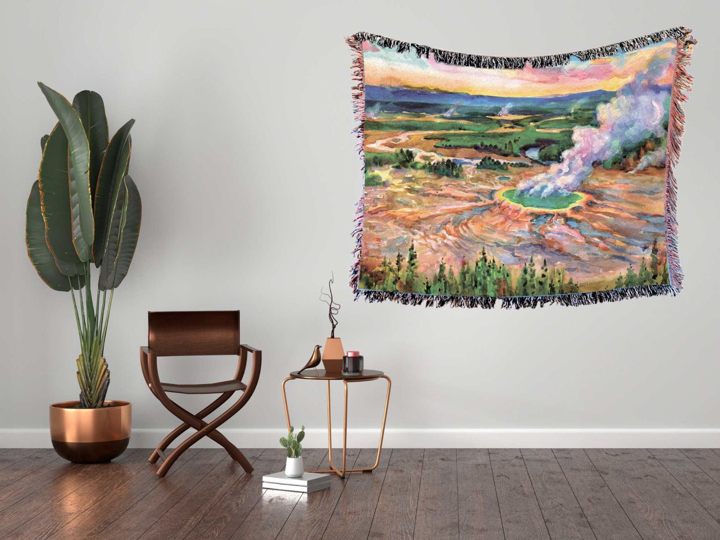 Yellowstone National Park Woven BlanketCozy up and remember all your favorite memories from your Yellowstone National Park adventures with this soft woven blanket featuring an original artist watercolor p