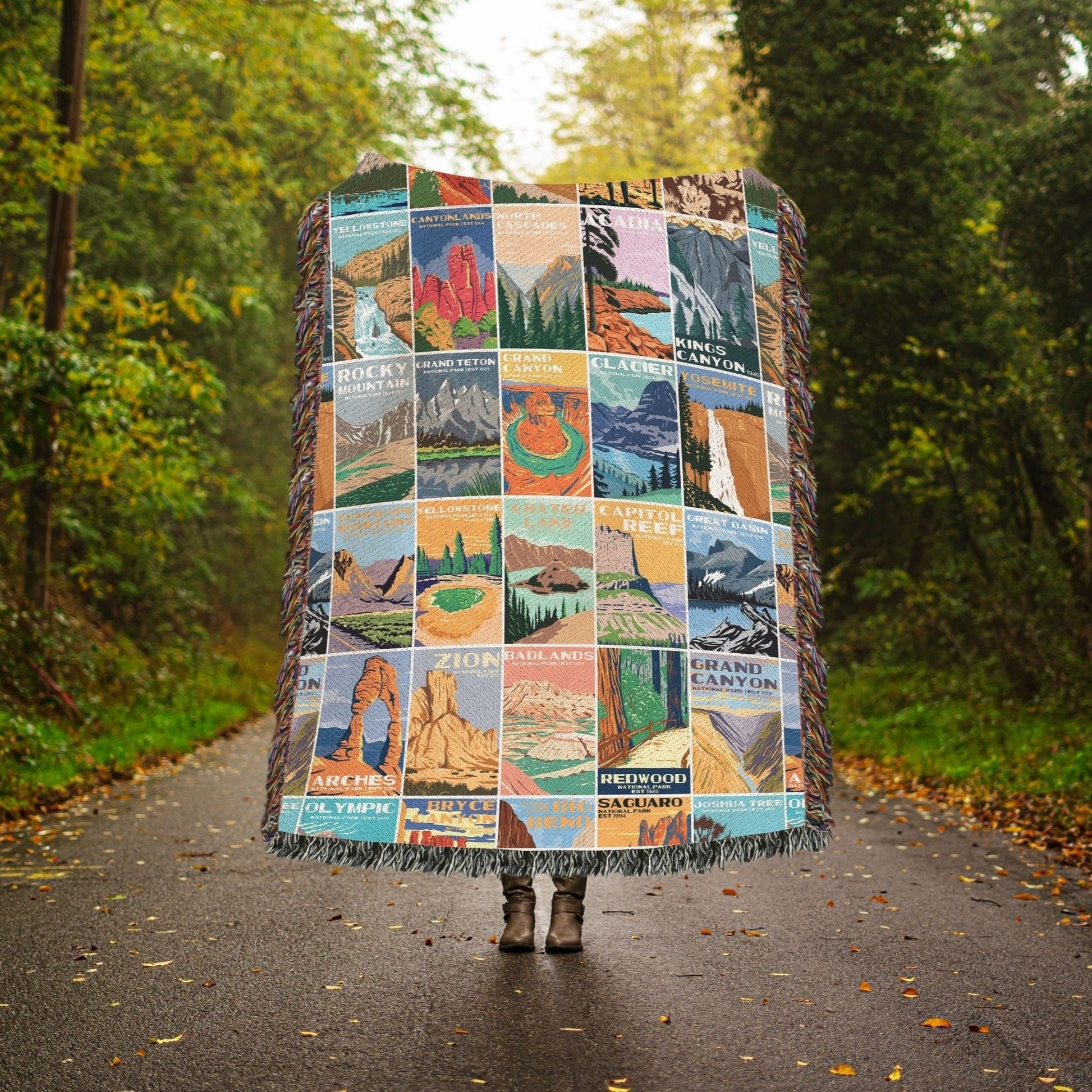 National Park Woven BlanketSnuggle up your little one with this National Park adventures baby blanket. Inspired by vintage National Park posters. The colors are gender neutral and a perfect ad