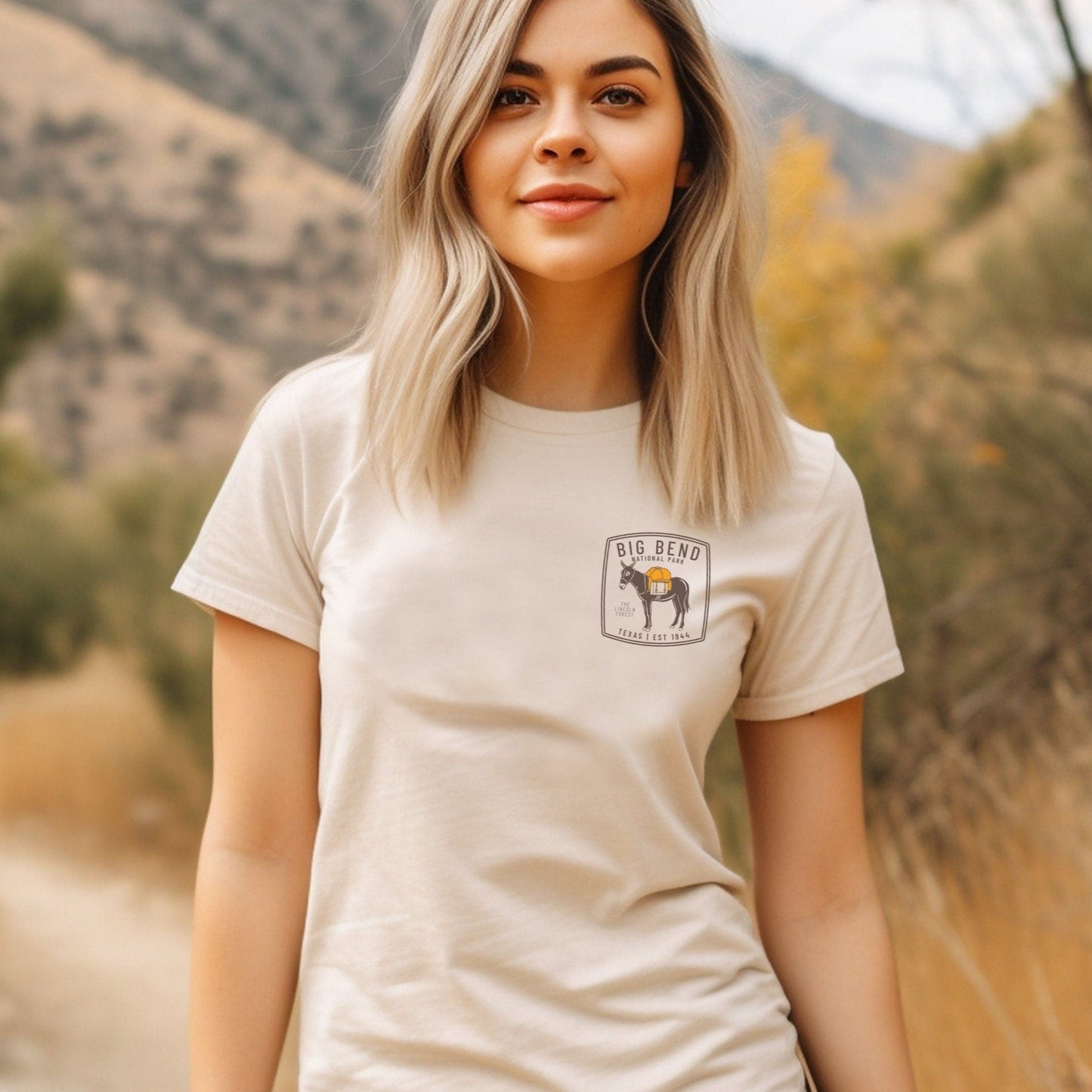 Big Bend National Park ShirtBring home your favorite fun little trail buddy from Big Bend National Park of Texas into your wardrobe with this simple and lightweight t-shirt. Features a small mi