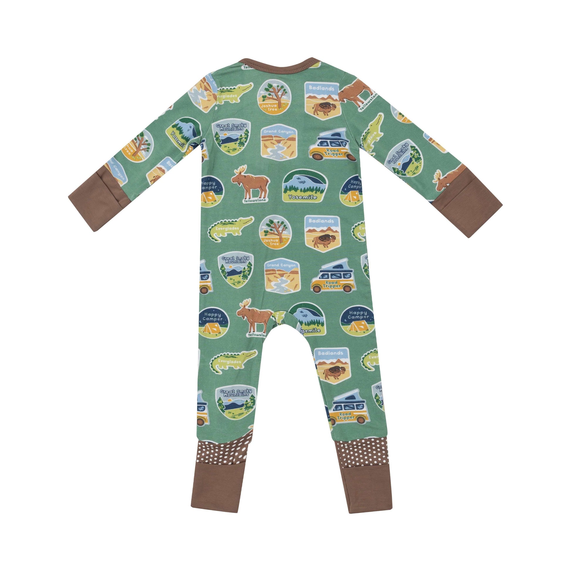 National Park Stickers Romper - 2 Way Zip Design for Babies