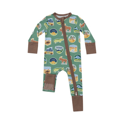 National Park Stickers Romper - 2 Way Zip Design for Babies