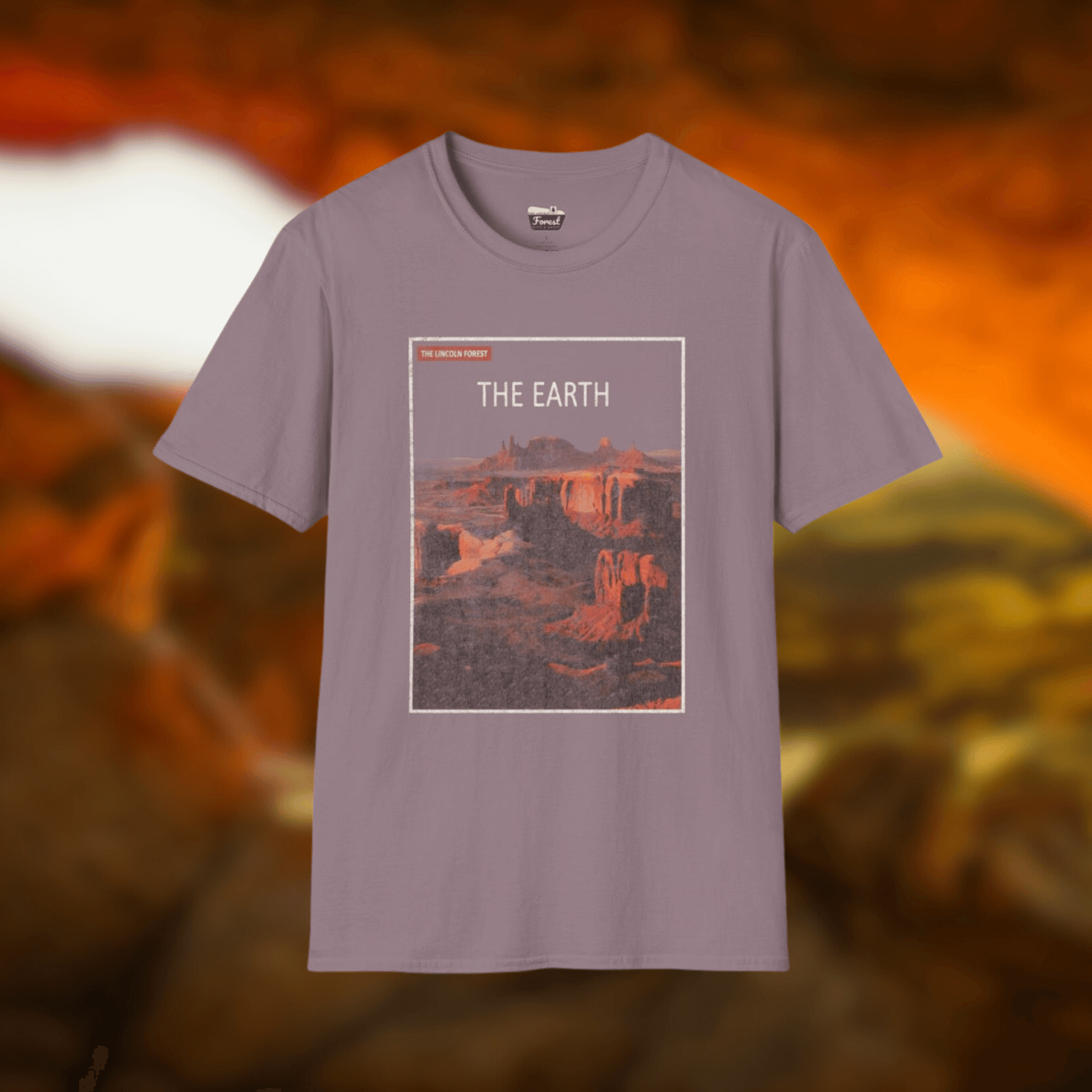 Earth Tee Nature Library featuring vintage natural history cover design on a purple t-shirt.