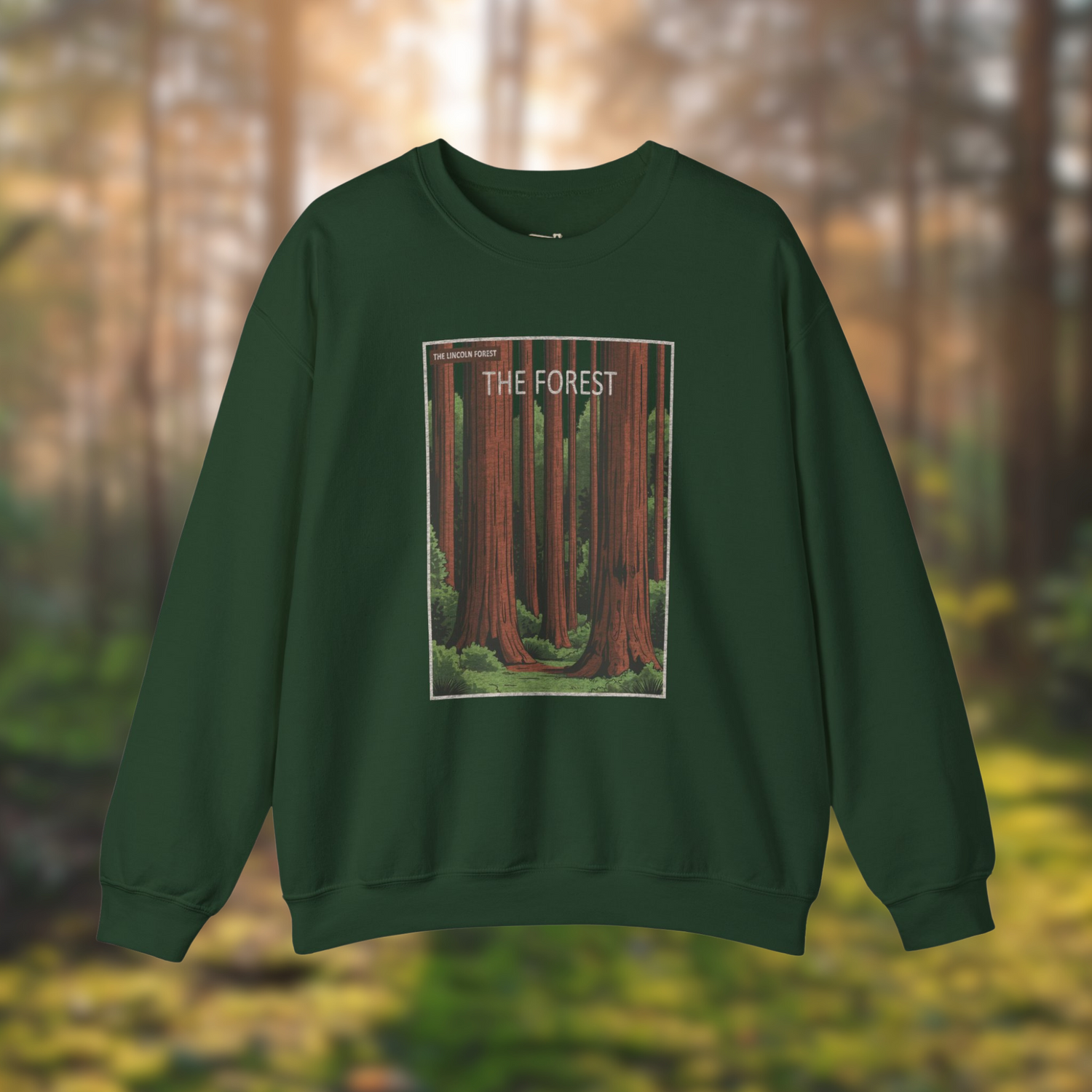 Forests crewneck sweatshirt featuring a vintage forest graphic design, perfect for nature lovers.