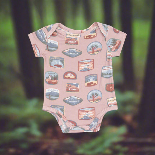 National Park Patches Pink Onesie