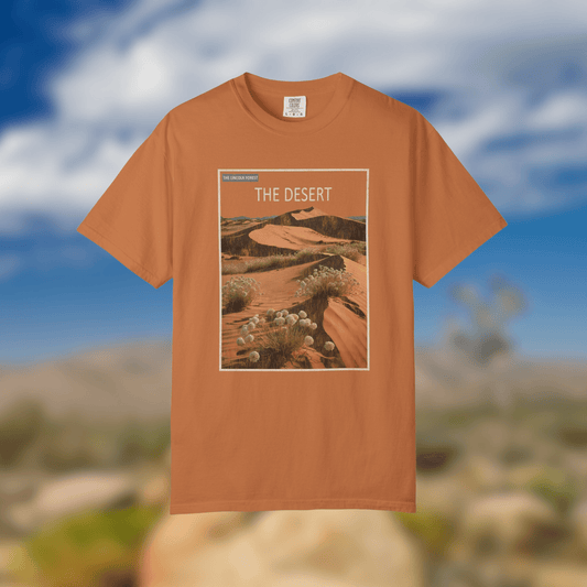 The Desert Tee - Nature Library Series featuring a retro design with desert landscapes.