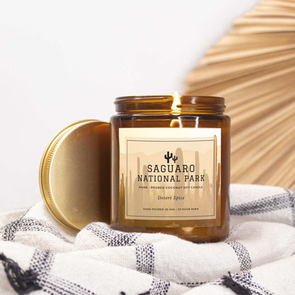 Saguaro National Park Desert Spice CandleBring home the smell of the most beautiful places on earth, with these 9 oz coconut soy wax hand-poured National Park candles. These National Park Amber Jar Candles 