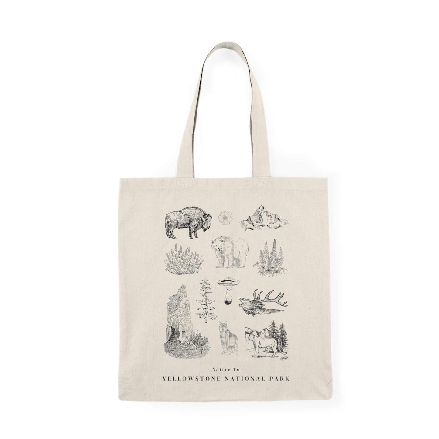 Yellowstone National Park ToteThese organic cotton tote bags feature the iconic flora and fauna of Yellowstone National Parkin the state of Wyoming.
Details:
- 15.75"h x 15.25"w - handle length o