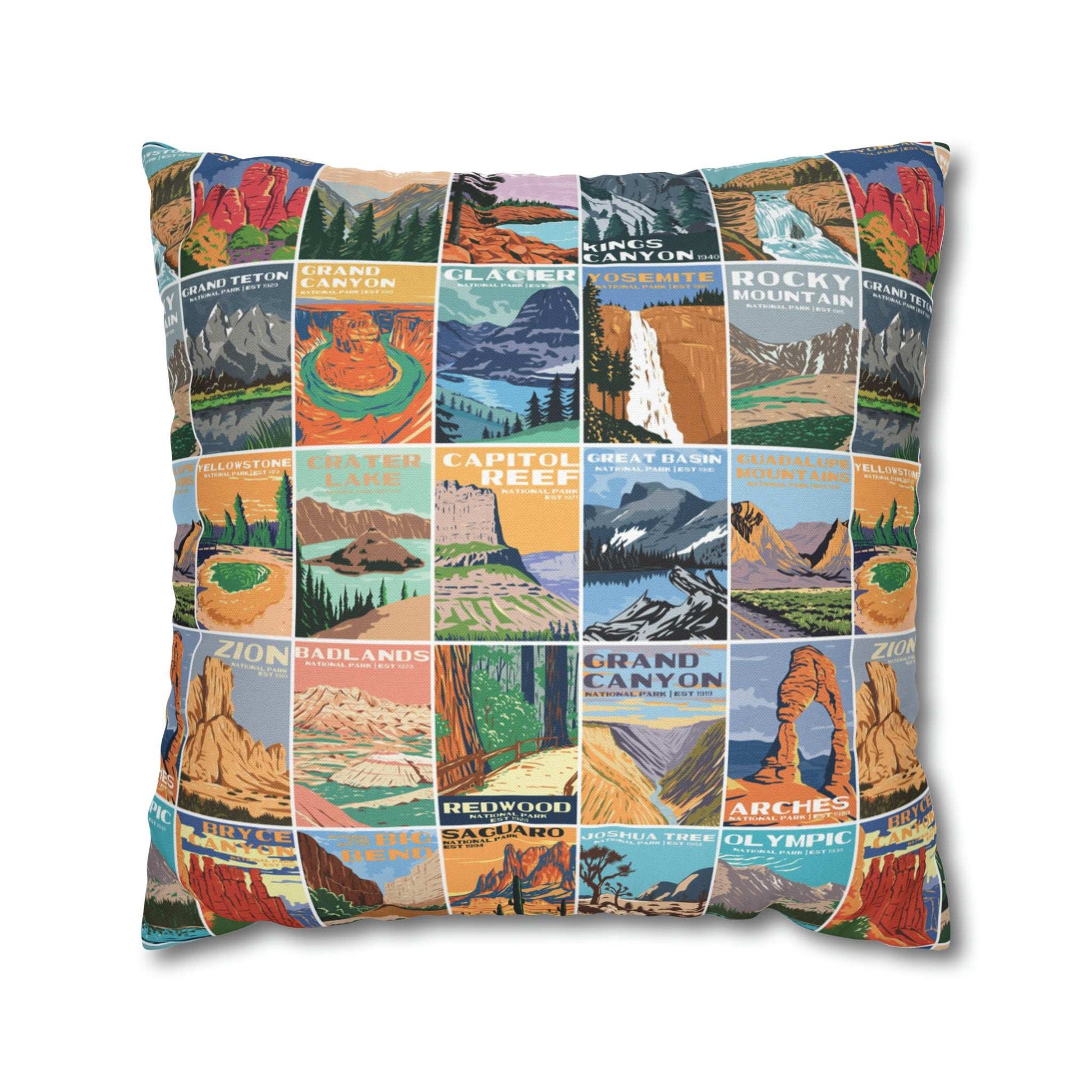 National Parks Square Pillow CasesCozy up and remember all your favorite memories from your National Park adventures with this vintage styled National Park pillow covers. Inspired by vintage advertis