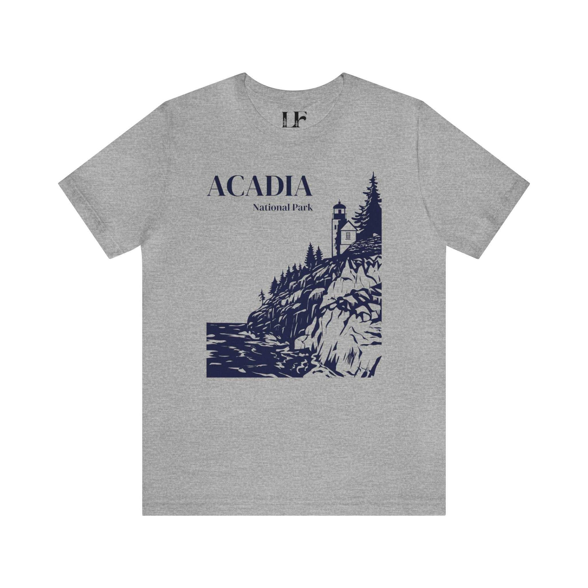 Acadia National Park Bar Harbor ShirtA classic Acadia National Park T-Shirt featuring the Bass Harbor Head Lighthouse landscape on the rocky New England Atlantic coastline.
Details:
- 100% jersey cotton