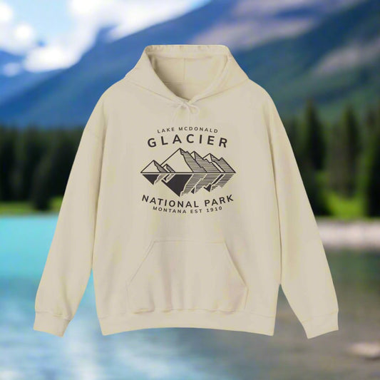 Glacier Lake McDonald National Park SweatshirtBring the beauty of Lake McDonald in Glacier National Park in the Rocky Mountains of Montana into your wardrobe with this ultrasoft and lightweight jersey cotton t-s
