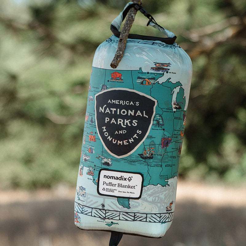 National Parks and Monuments Map Puffer Blanket