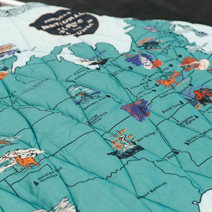 National Parks and Monuments Map Puffer Blanket