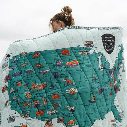 National Parks and Monuments Map Puffer Blanket