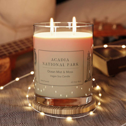 Acadia National Park Vegan Soy Hand-poured Candle | Mist & MossThe Seventh Avenue scented candle comes in 11oz jars and brings the outdoors into your aromas of the fresh ocean mist and moss of Acadia National Park on the Atlanti
