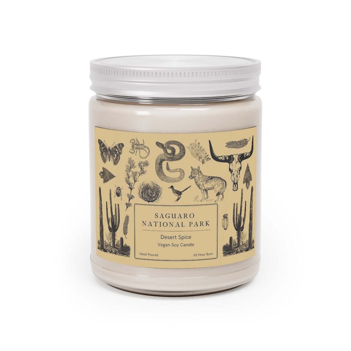 Saguaro National Park Hand-Poured Soy CandleThe Saguaro National Park Desert Spice scented candle comes in 9 oz jars and brings the desert breeze and blooms of Saguaro National Park into your home.
Details:
- 
