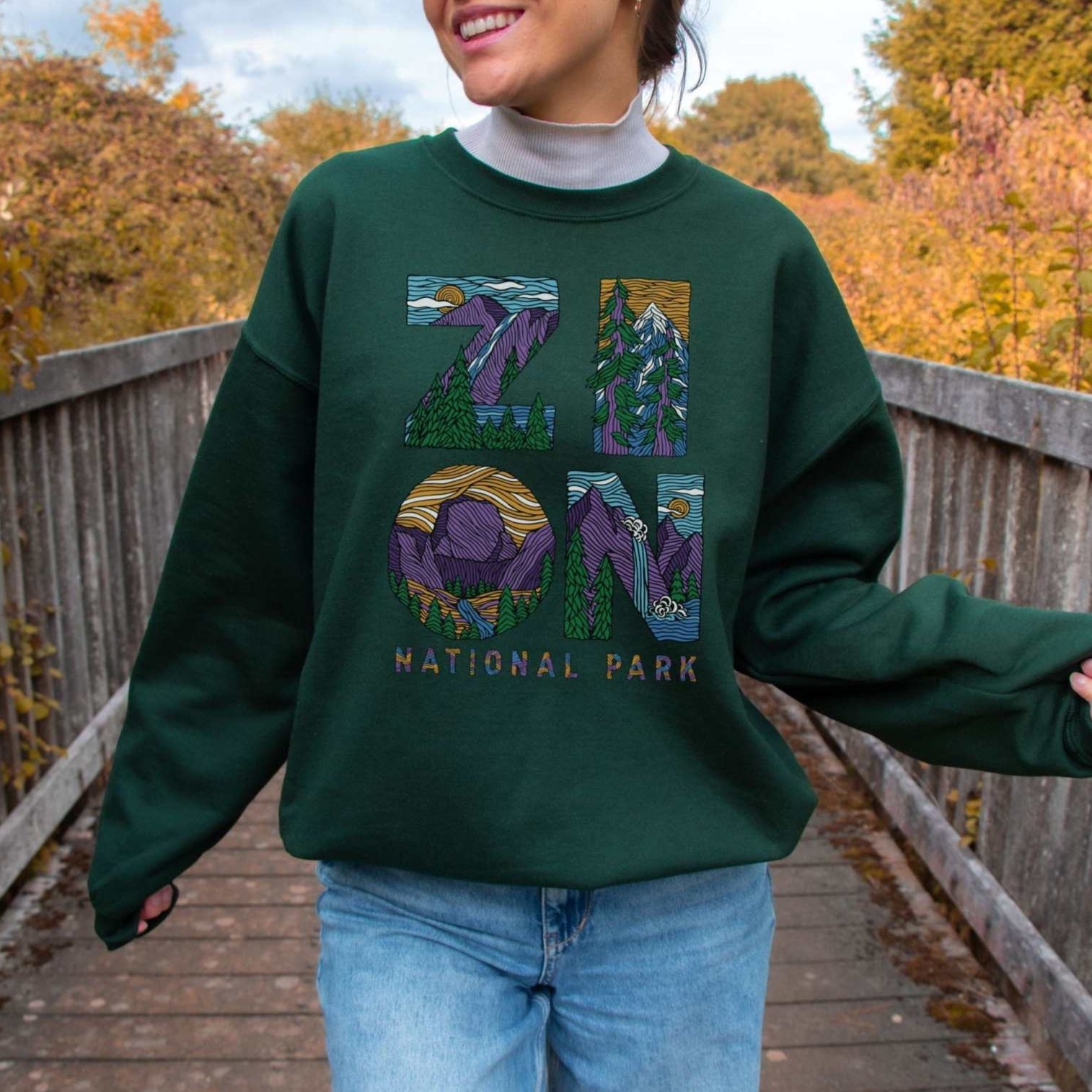 Zion Letters National Park Sweatshirt Adventure Awaits The Lincoln Forest