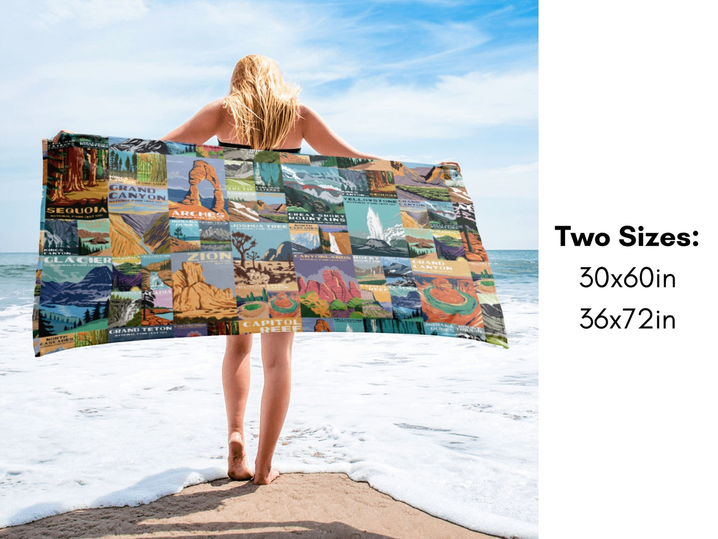National Park Beach TowelBeach days are always a bliss – showing up with a luxuriously soft and beach towel featuring all your favorite national parks can add a bit more sunshine to your day