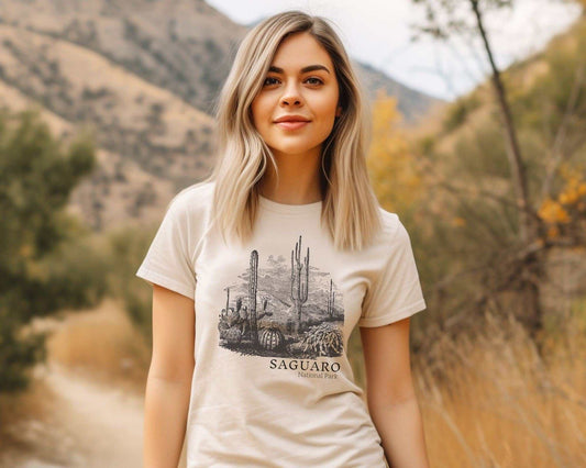 Saguaro National Sketch Park ShirtBring the beauty of Saguaro National Park in Arizona into your wardrobe with this vintage styled oversized boyfriend t-shirt inspired by the magic of this iconic par