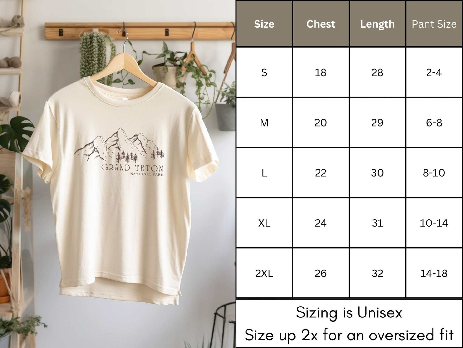 Grand Teton National Park ShirtBring the beauty of Grand Teton National Park into your wardrobe with this vintage styled t-shirt inspired by the magic of this iconic park.
Details:
- 100% cotton -