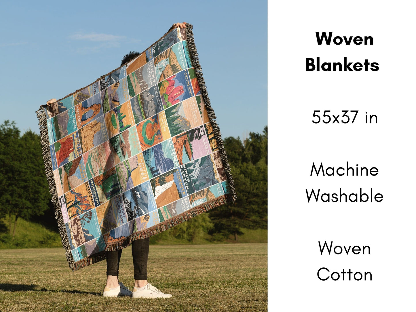 National Park Woven BlanketSnuggle up your little one with this National Park adventures baby blanket. Inspired by vintage National Park posters. The colors are gender neutral and a perfect ad