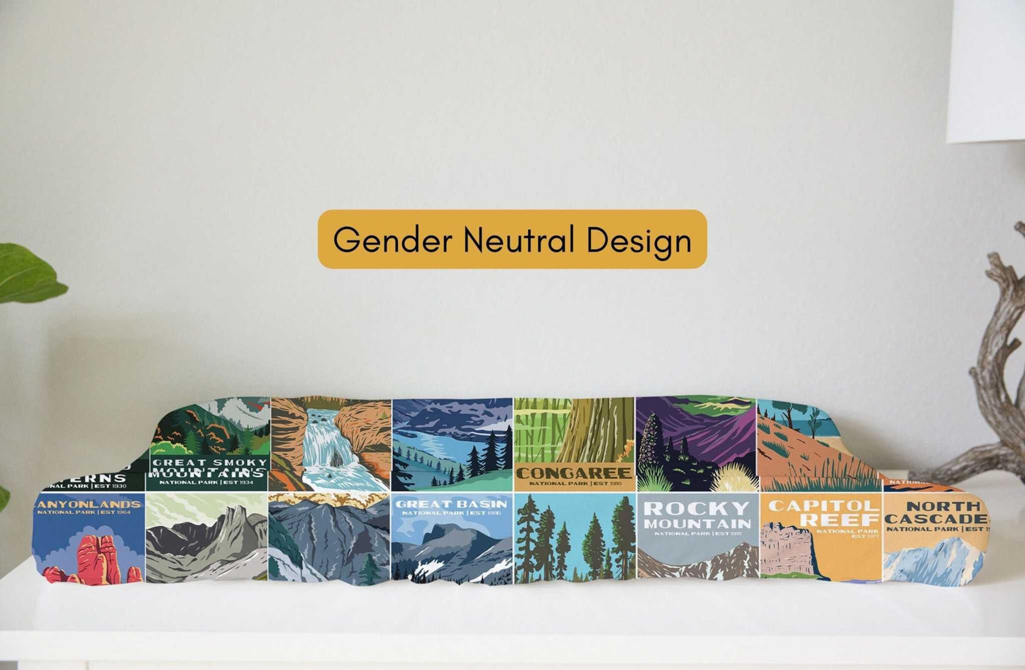 National Park Baby Changing Pad CoverComplete your National Park adventure themed nursery with this baby changing pad cover inspired by vintage National Park posters. The colors are gender neutral and a