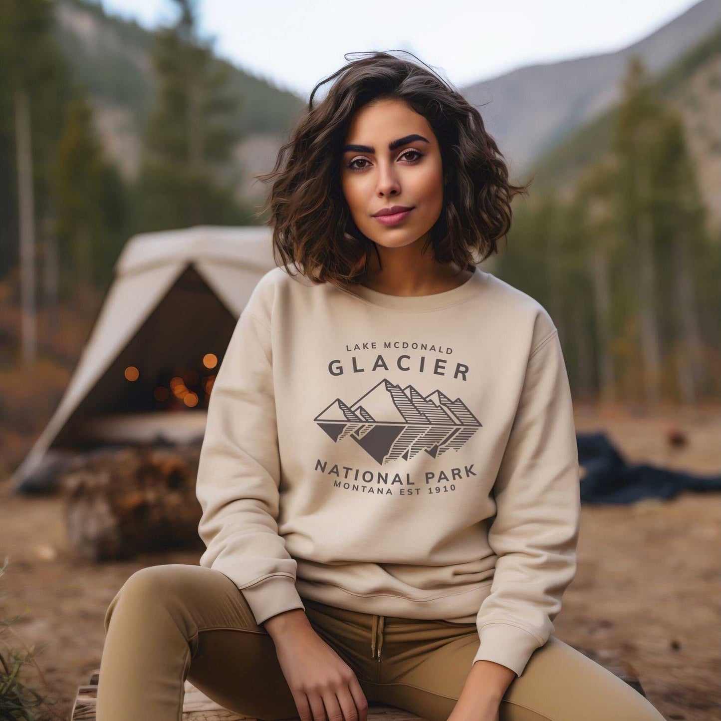 Glacier Lake McDonald National Park SweatshirtBring the beauty of Lake McDonald in Glacier National Park in the Rocky Mountains of Montana into your wardrobe with this ultrasoft and lightweight jersey cotton t-s