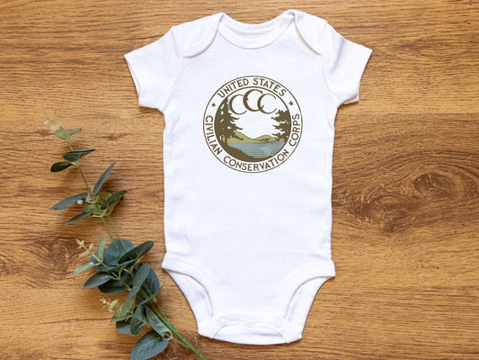 Civilian Conservation Corps CCC Baby OnesieOn your next National Park hike, teach your little one about the Civilian Conservation Corps (CCC), a work relief program that gave millions of young men employment 